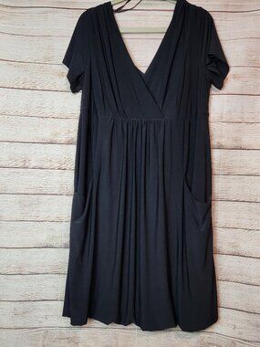 KSL Women's Plus Size 14W Black V-Neck Midi Dress Sleeveless Lined